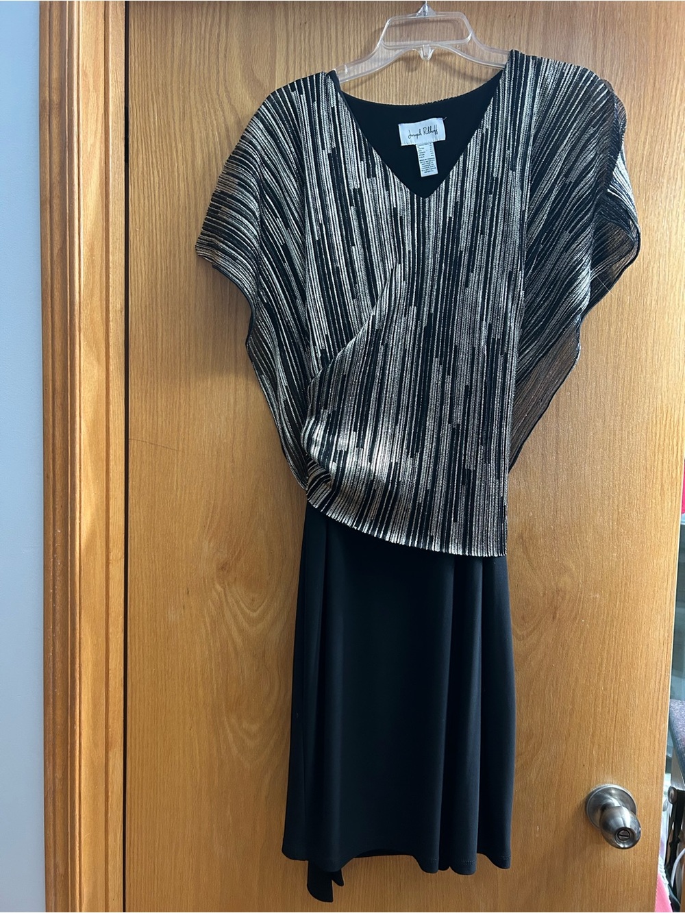 Joseph Ribkoff Black Dress with Silver Metallic Overlay